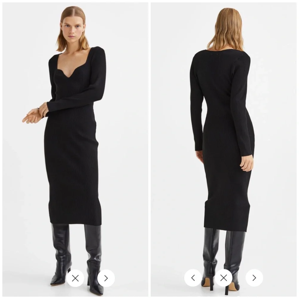 H&M black rib knit dress with sweetheart neckline NWT